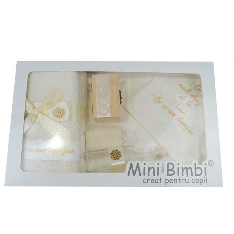 Trusou pentru botez 7 piese Mini Bimbi TR126, Alb 3-6 luni