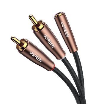 Cablu audio, UGREEN, AV198, 2 x RCA la jack mama 3,5 mm, Conector placat cu aur 24K, Lungime 100 cm, Negru/Bronz, Tip snur acoperit cu nailon Cablu audio, UGREEN, AV198, 2 x RCA la jack mama 3,5 mm, Conector placat cu aur 24K, Lungime 100 cm, Negru/Bronz, Tip snur acoperit cu nailon