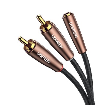 Cablu audio, UGREEN, AV198, 2 x RCA la jack mama 3,5 mm, Conector placat cu aur 24K, Lungime 5 m, Negru/Bronz, Tip snur acoperit cu nailon Cablu audio, UGREEN, AV198, 2 x RCA la jack mama 3,5 mm, Conector placat cu aur 24K, Lungime 5 m, Negru/Bronz, Tip snur acoperit cu nailon