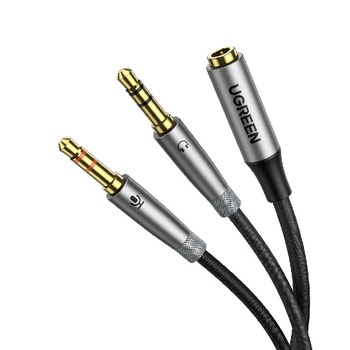 Cablu audio, UGREEN, AV170, 2 x jack 3,5 tata la jack 3,5 mm mama, Placat cu aur 24K, Lungime 20 cm, Negru/Argintiu, Tip snur acoperit cu nailon Cablu audio, UGREEN, AV170, 2 x jack 3,5 tata la jack 3,5 mm mama, Placat cu aur 24K, Lungime 20 cm, Negru/Argintiu, Tip snur acoperit cu nailon