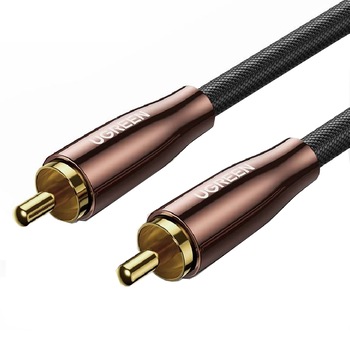 Cablu audio, UGREEN, AV155 , RCA tata la tata, Conectori placati cu aur 24K, Lungime 200 cm, Negru/Bronz, Acoperit cu nailon Cablu audio, UGREEN, AV155 , RCA tata la tata, Conectori placati cu aur 24K, Lungime 200 cm, Negru/Bronz, Acoperit cu nailon
