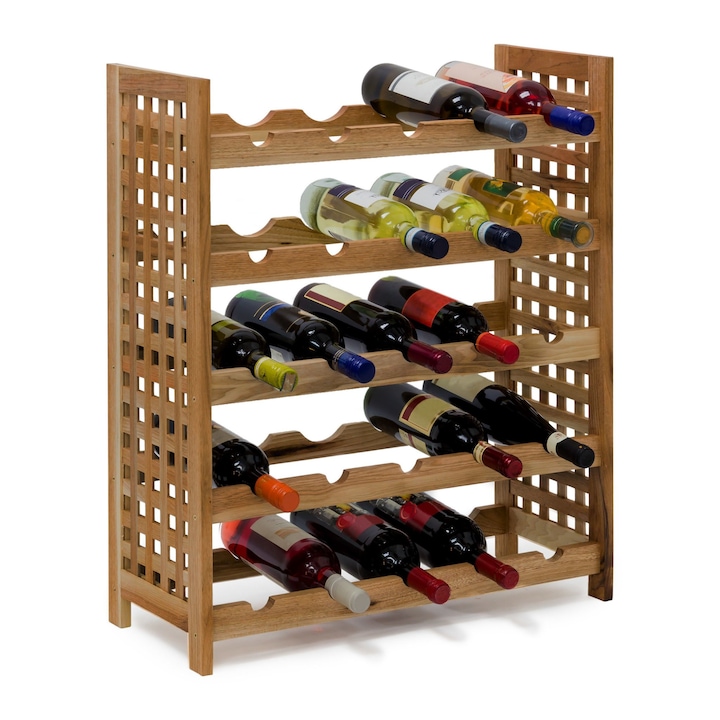 Suport sticle de vin, RelaxDays, din lemn de nuc uleiat, natur, 25 sticle, 73 x 63 x 25 cm