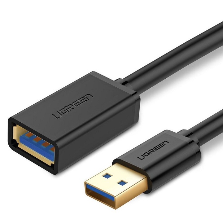 Cablu pentru transfer de date UGREEN US129, USB mama - USB tata, 5Gbps, 2m, Negru