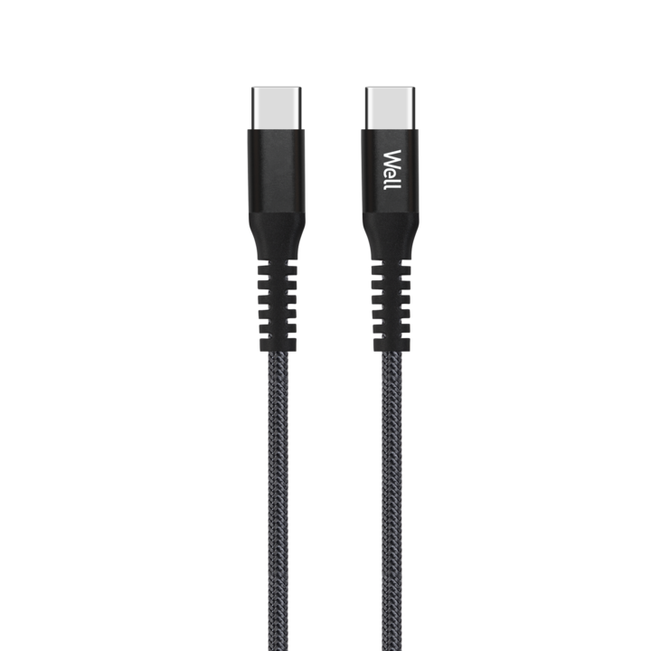 USB-C adat- és töltőkábel, 1 m, 20V/3A 60W, Hát, fekete