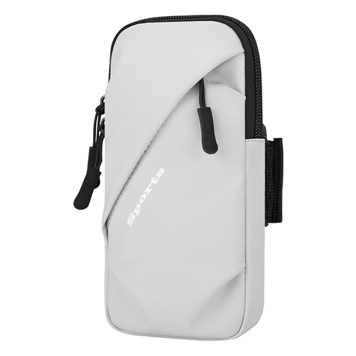 Спортна чанта, GOGOU, за телефон, с 2 отделения, водоустойчива, еластична и регулируема, 18x9x3.5cm, унисекс, бяла