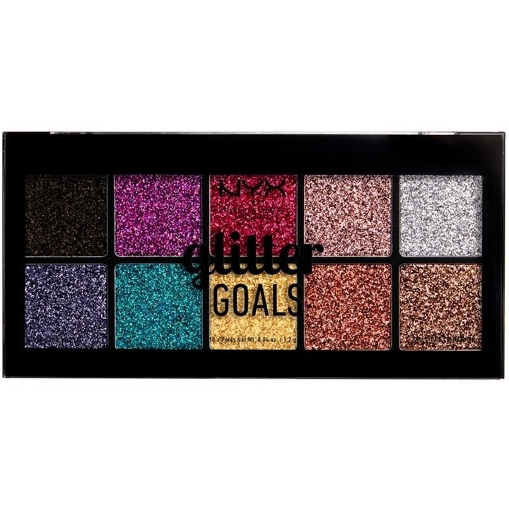 Paleta de farduri NYX Professional Makeup, Glitter Goals, 10 culori, 13 g