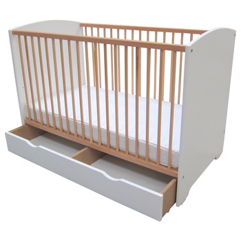 Patut copii cu sertar, PL10, 124x65x97 cm, Primii Pasi Patut copii cu sertar, PL10, 124x65x97 cm, Primii Pasi