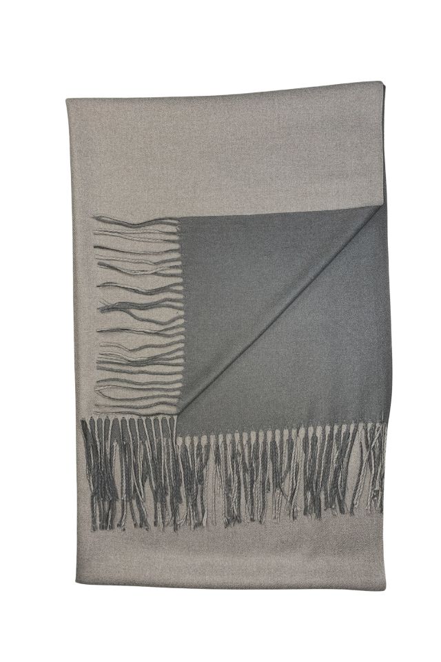 Fular casmir dama cu doua fete, Dacali, gri, 180 x 70 cm - eMAG.ro