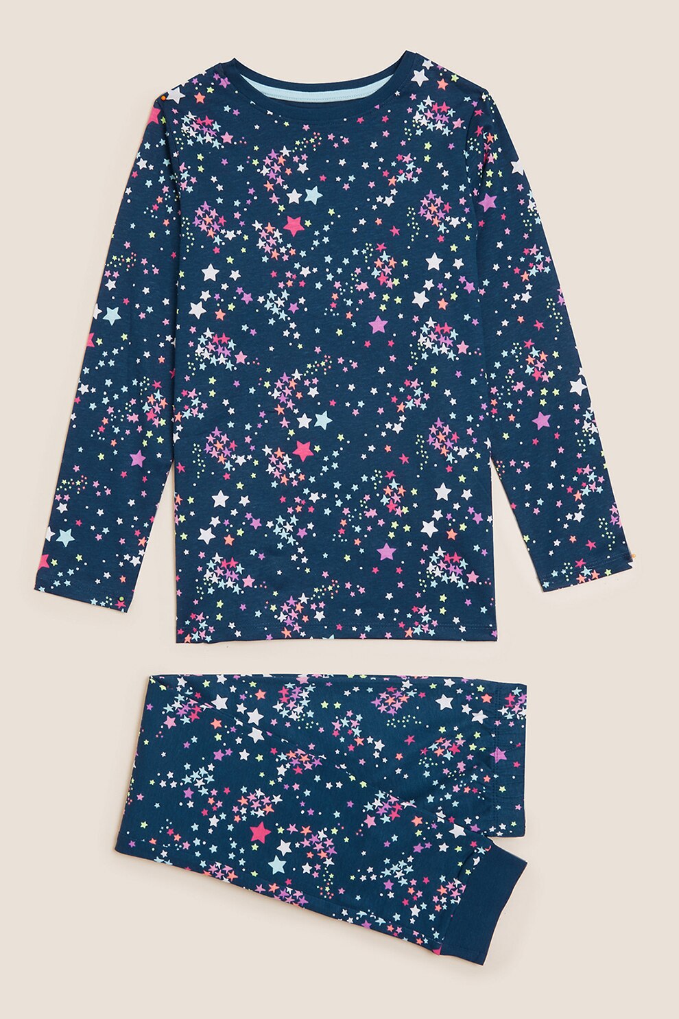 Marks & Spencer, Pijama de bumbac cu model grafic, Albastru/Roz