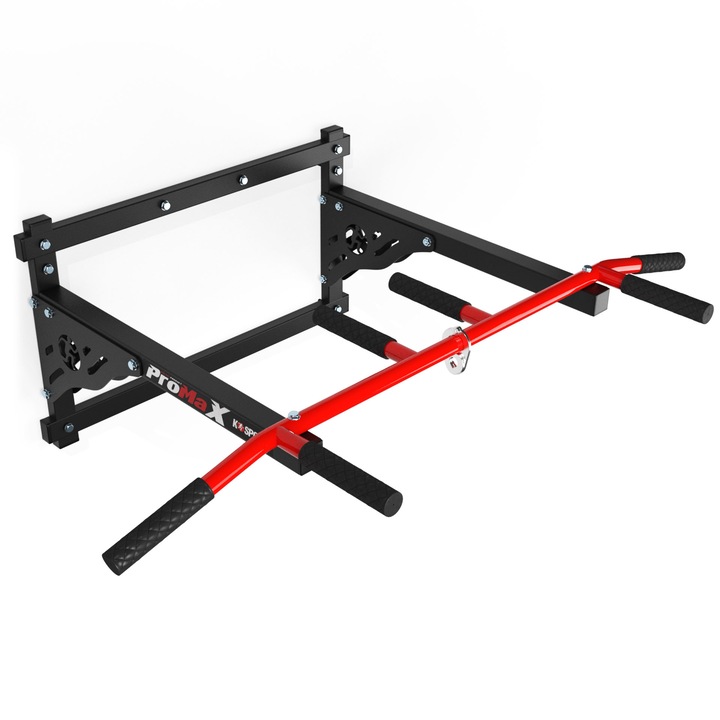 Bara De Tractiune, K-SPORT, KSH001/SK, Montare Pe Perete, Fabricata Din Otel De Inalta Calitate, Multifunctional, Destinat Antrenamentului Intregului Corp, Calistenica, Manere Antiderapante, 69 x 100 x 35 cm, 8 kg, Capacitate Maxima: 150 kg, Negru/Rosu