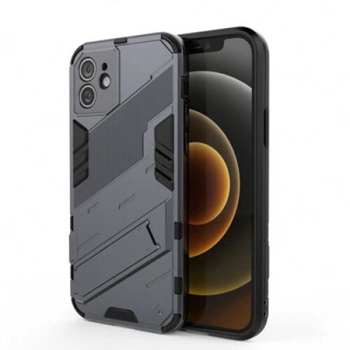 Husa de protectie Anti Drop pentru iPhone 13, Bibercas, TPU/PC, Gri