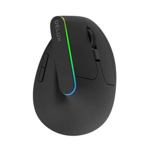 Mouse veritcal, Delux, M618DB, Wireless, Iluminare RGB, Optic, 4000 DPI, Bluetooth 4.0, 6 butoane, Negru, Design ergonomic