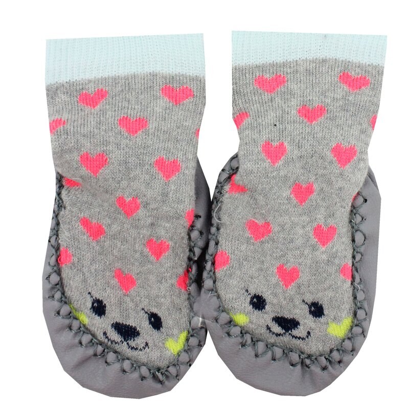 Mocasini, Catelus, gri cu inimioare roz 16-17