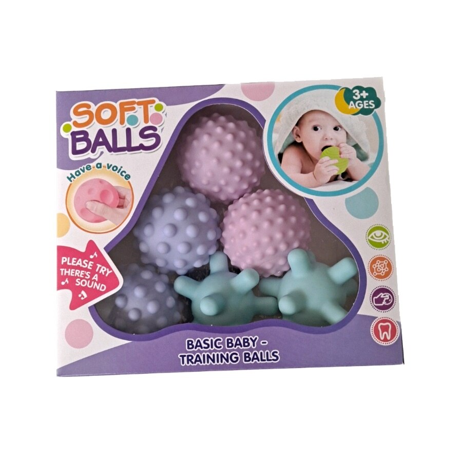 Set 6 mingi Senzoriale bebe Soft Balls, multicolor