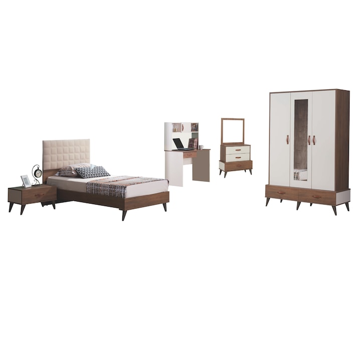 Set dormitor, Alpino, Carlo 5 piese, maro/alb