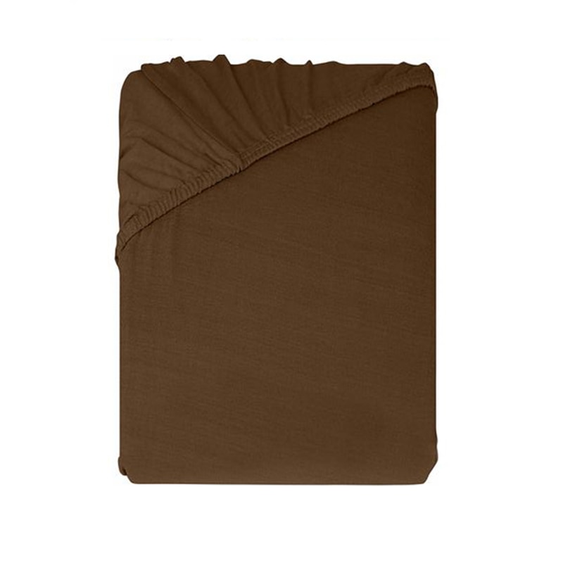 Cearceaf de pat cu elastic Mally Home Yuny, 200 x 200 plus 25 cm, Bumbac, Maro