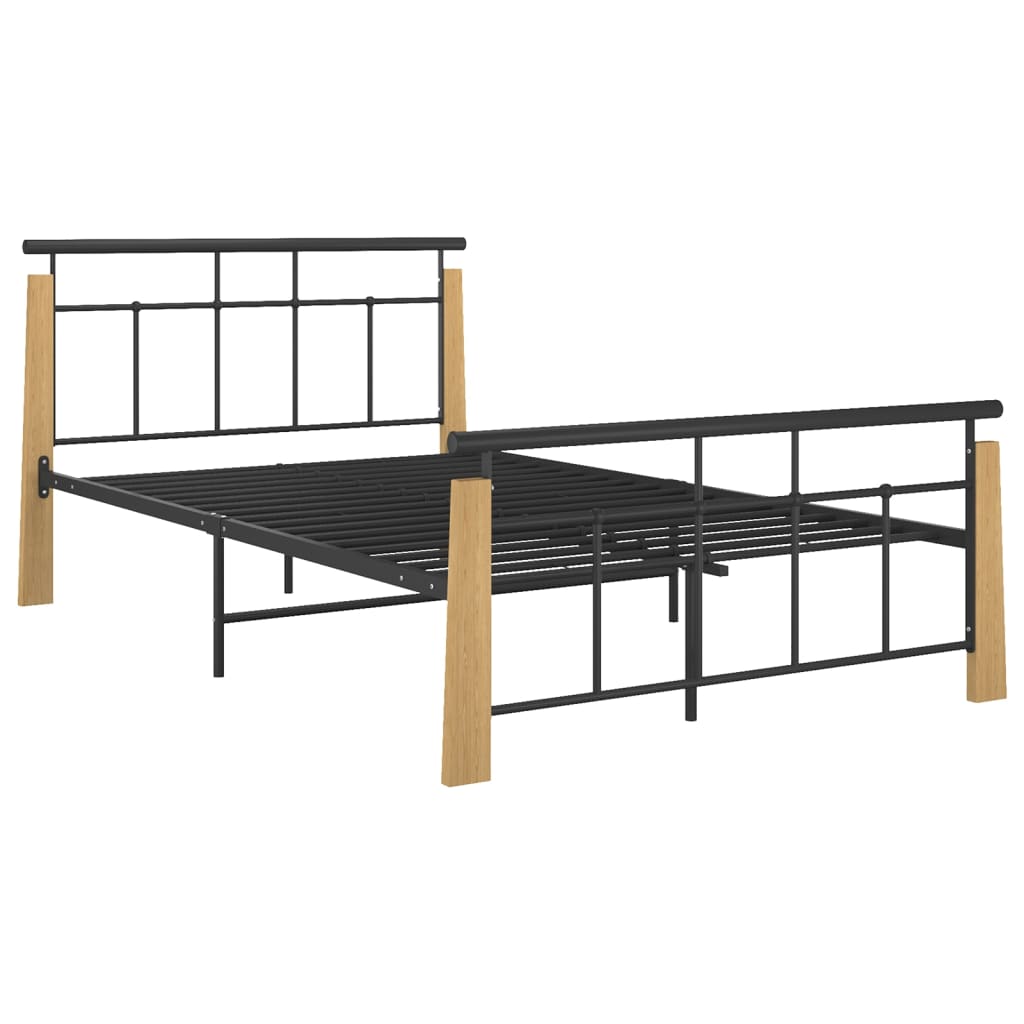 Cadru de pat, negru, 120x200 cm, Negru/ Maro metal si lemn masiv de stejar 324899