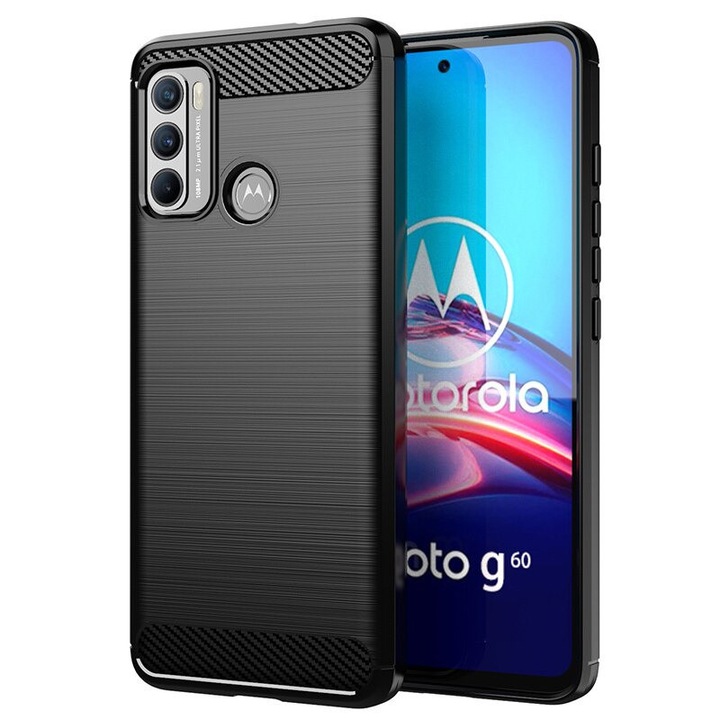 Силиконов калъф за Motorola Moto G60, TPU Ultra Protect Slim Anti-Shock, Carbon Fiber, Черен