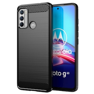 Husa de silicon pentru Motorola Moto G60, TPU Ultra Protect Slim Anti-Soc, Fibra de Carbon, Negru