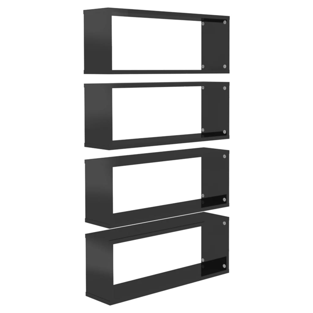 Set rafturi de perete cub 4 buc negru extralucios 60x15x23 cm PAL 807155