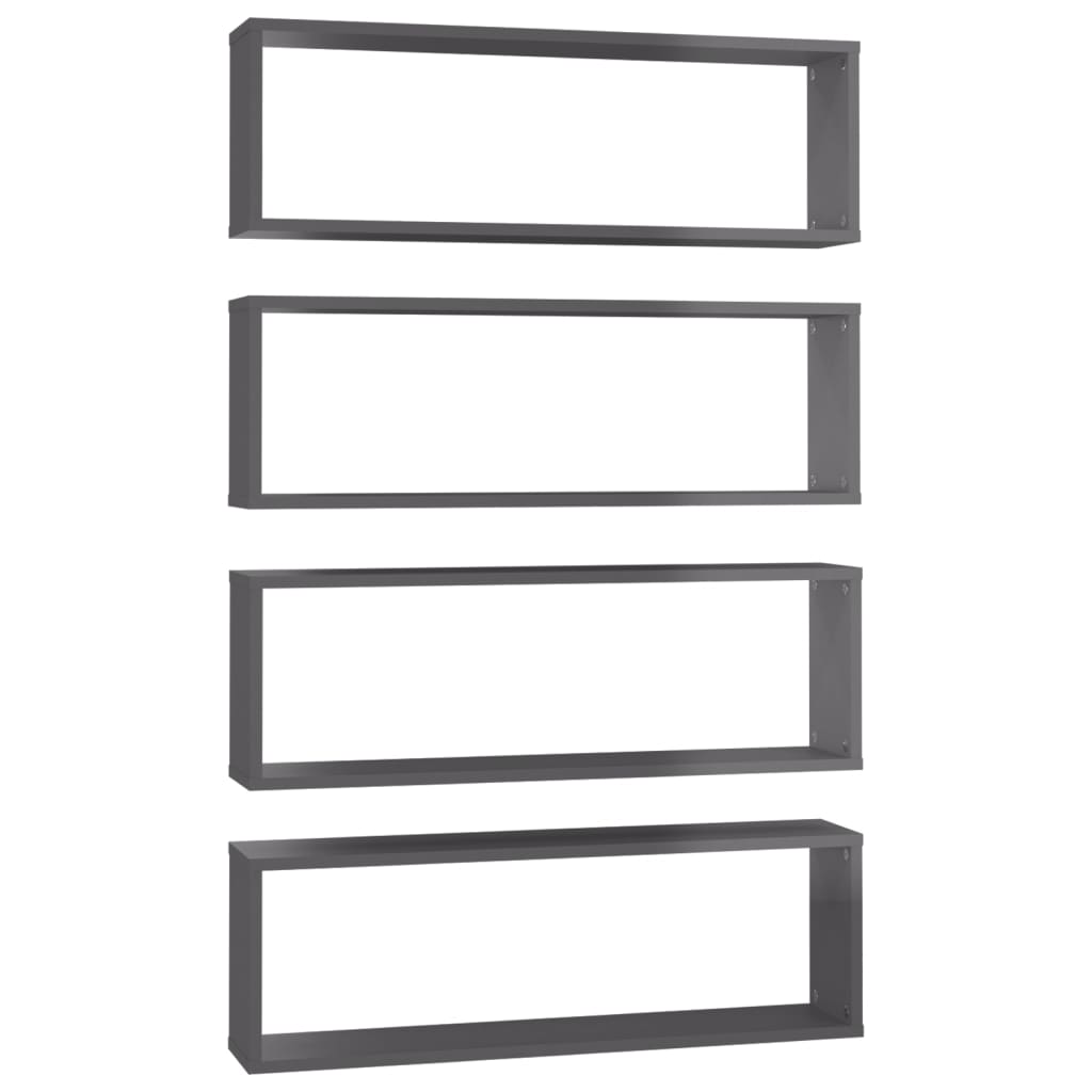 Set rafturi de perete cub 4 buc gri extralucios 80x15x26,5 cm PAL 807131
