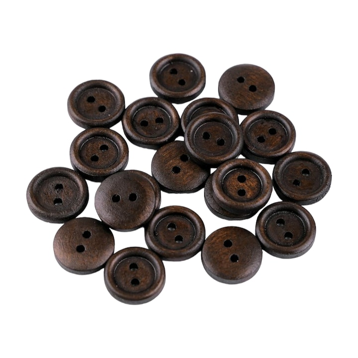 Set 20 nasturi din lemn cu 2 gauri, marimea 20" Maro