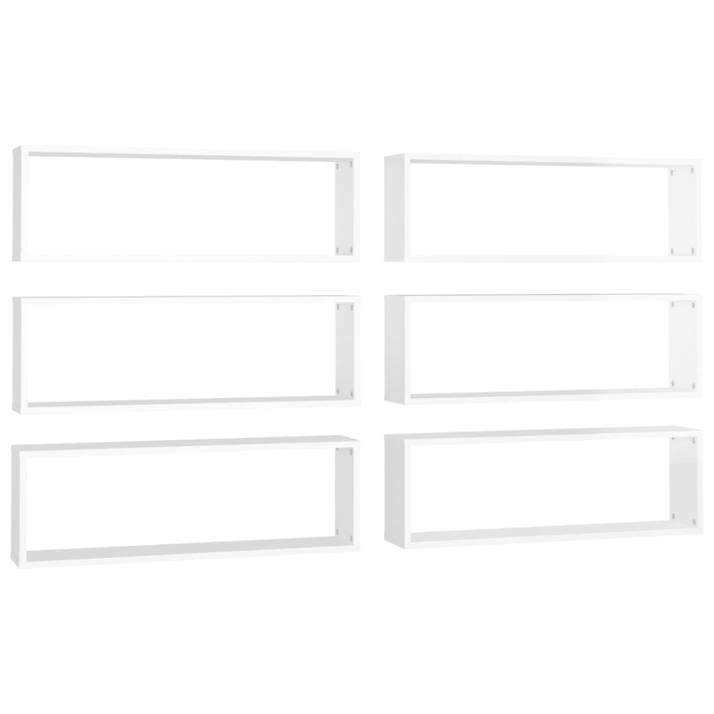 Set rafturi de perete cub 6 buc alb extralucios 80x15x26,5 cm PAL 807126