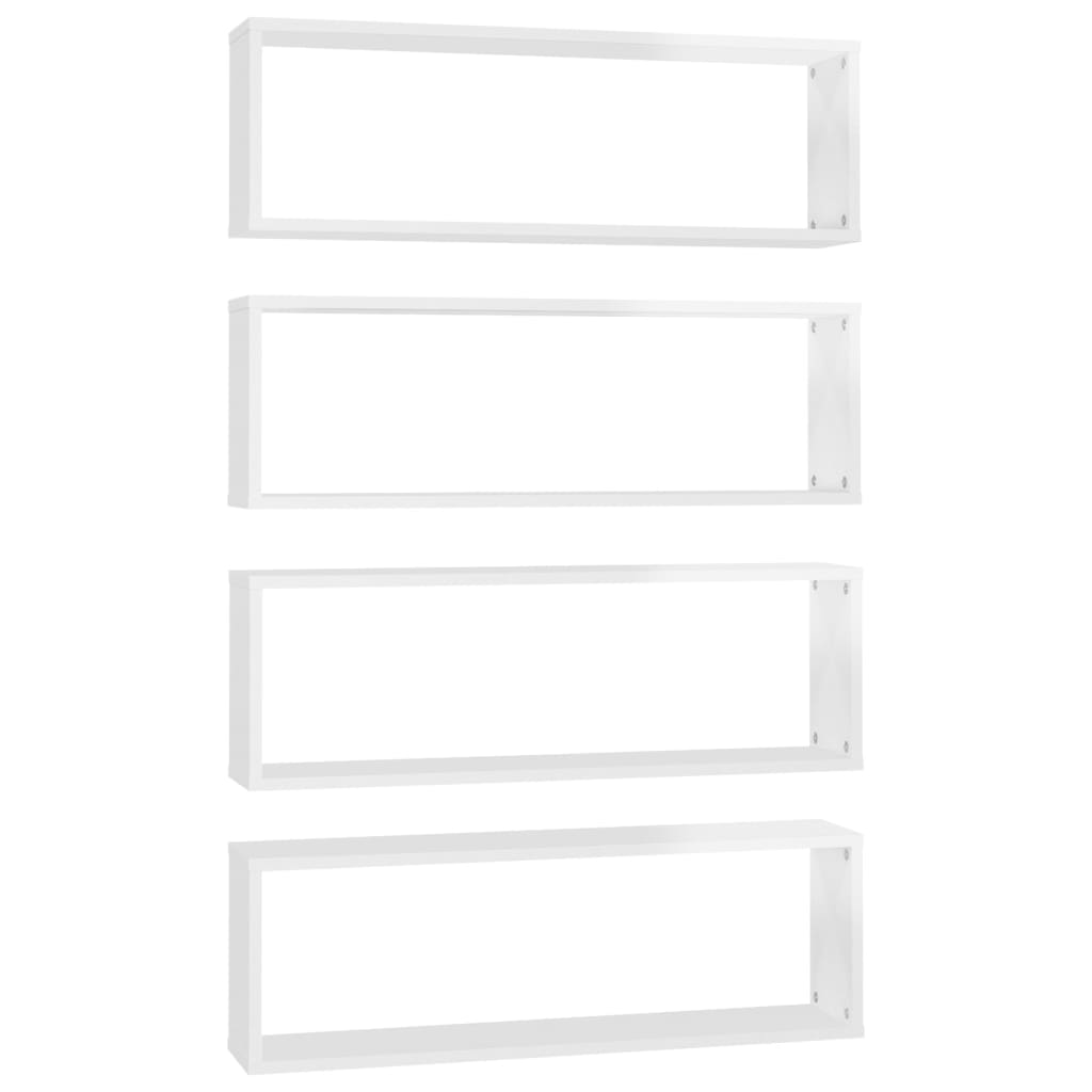 Set rafturi de perete cub 4 buc alb extralucios 80x15x26,5 cm PAL 807125