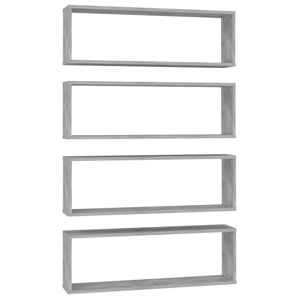 Set rafturi de perete cub, 4 buc, gri beton, 80x15x26,5 cm, PAL 807119