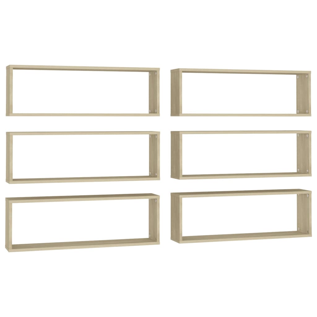 Set rafturi de perete cub, 6 buc, stejar Sonoma, 80x15x26,5 cm PAL 807117