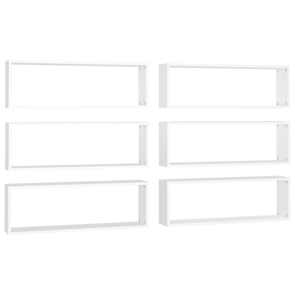 Set rafturi de perete cub, 6 buc, alb, 80x15x26,5 cm PAL 807108