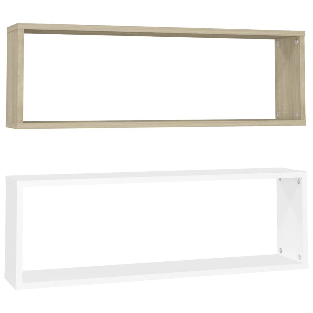 Set rafturi de perete cub 2 buc alb/stejar sonoma 80x15x26,5 cm PAL 807121