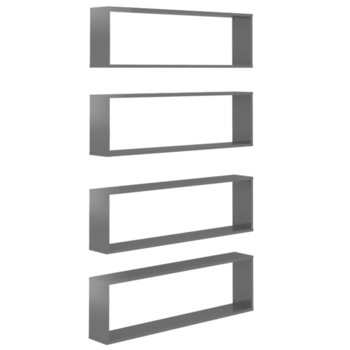 Set rafturi de perete cub 4 piese gri extralucios 100x15x30 cm PAL 807104 Set rafturi de perete cub 4 piese gri extralucios 100x15x30 cm PAL 807104