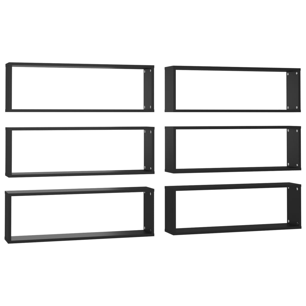 Set rafturi de perete cub, 6 buc, negru, 80x15x26,5 cm, PAL 807111