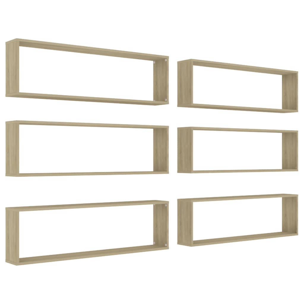 Set rafturi de perete cub, 6 buc, stejar Sonoma, 100x15x30 cm, PAL 807090
