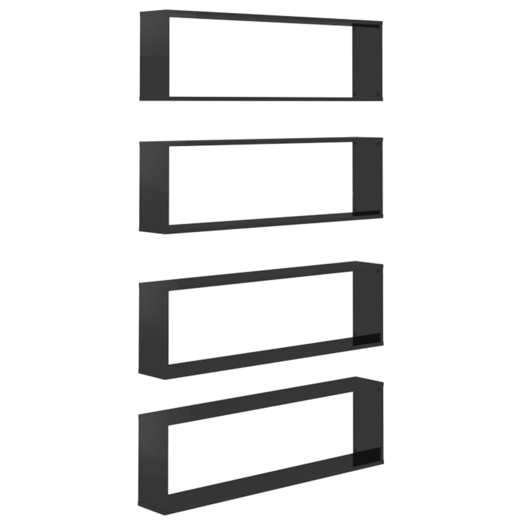 Set rafturi de perete cub 4 buc negru extralucios 100x15x30 cm PAL 807101