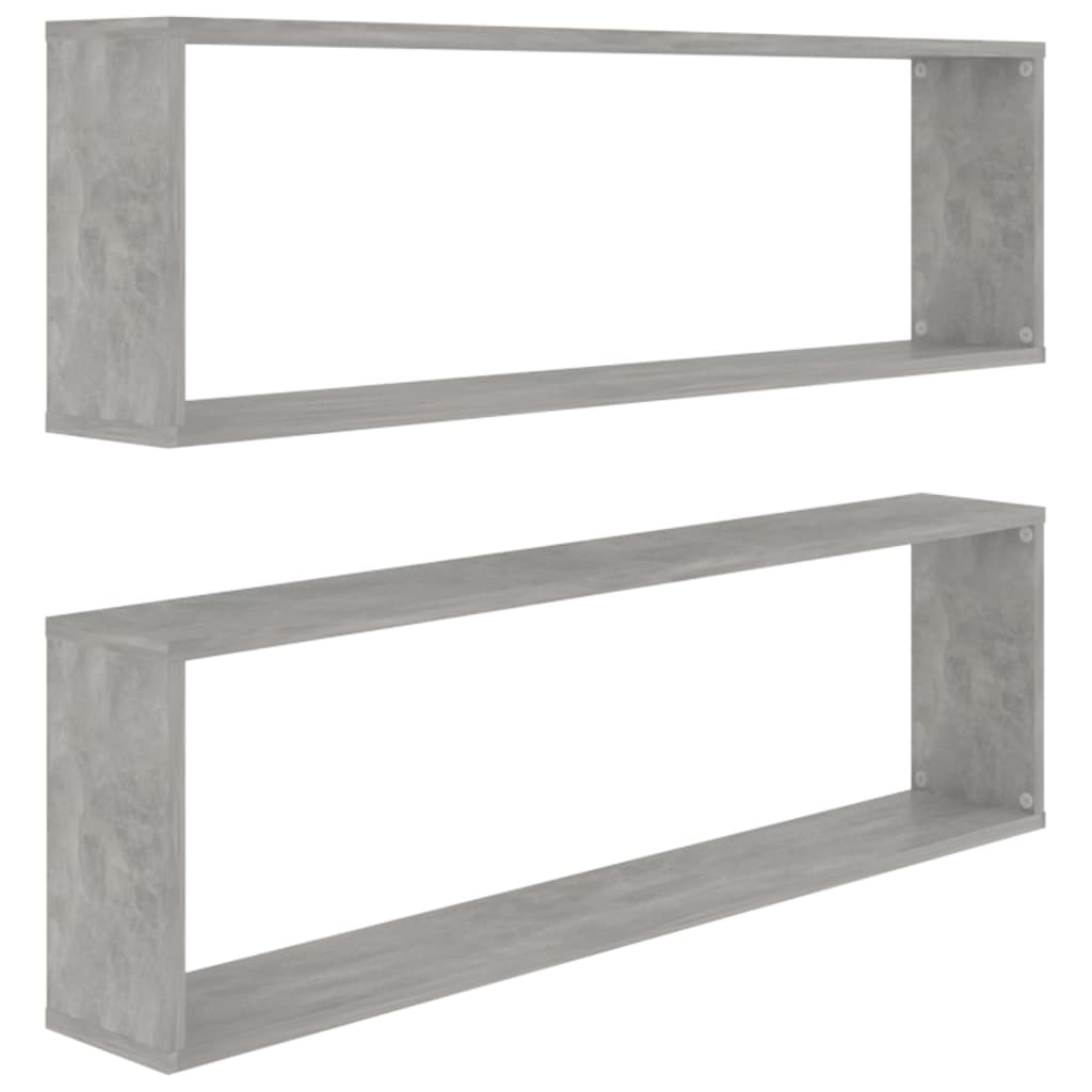 Set rafturi de perete cub, 2 buc, gri beton, 100x15x30 cm, PAL 807091