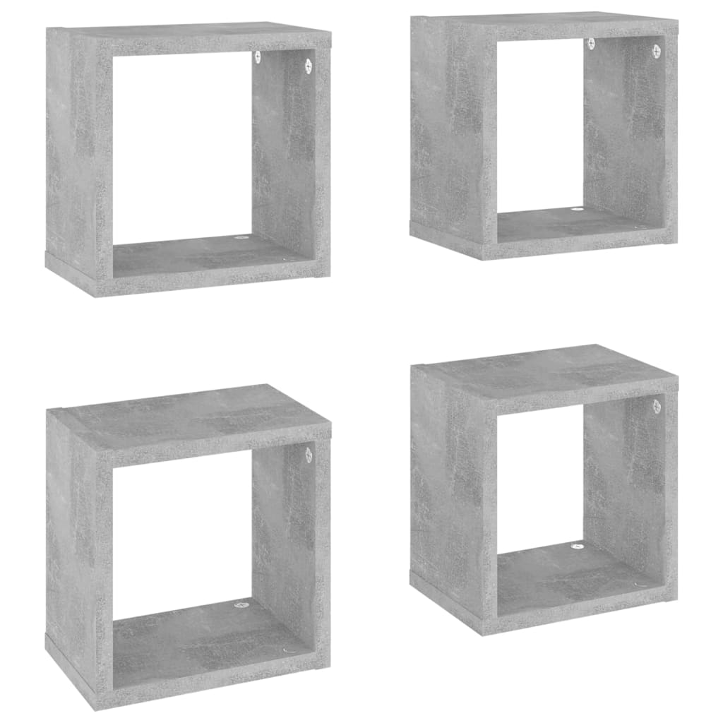 Set rafturi de perete cub, 4 buc, gri beton, 22x15x22 cm 807065