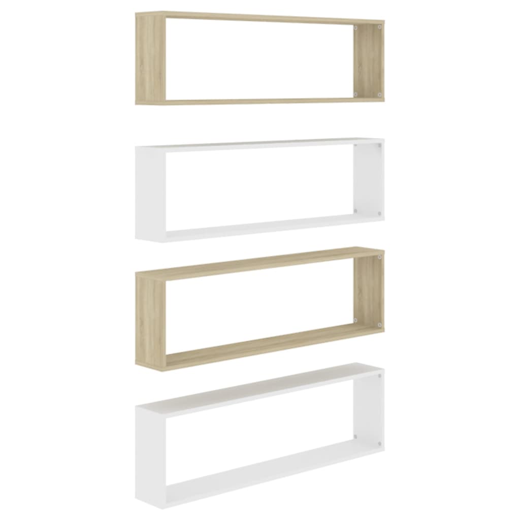 Set rafturi de perete cub 4 buc alb/stejar sonoma 100x15x30cm PAL 807095