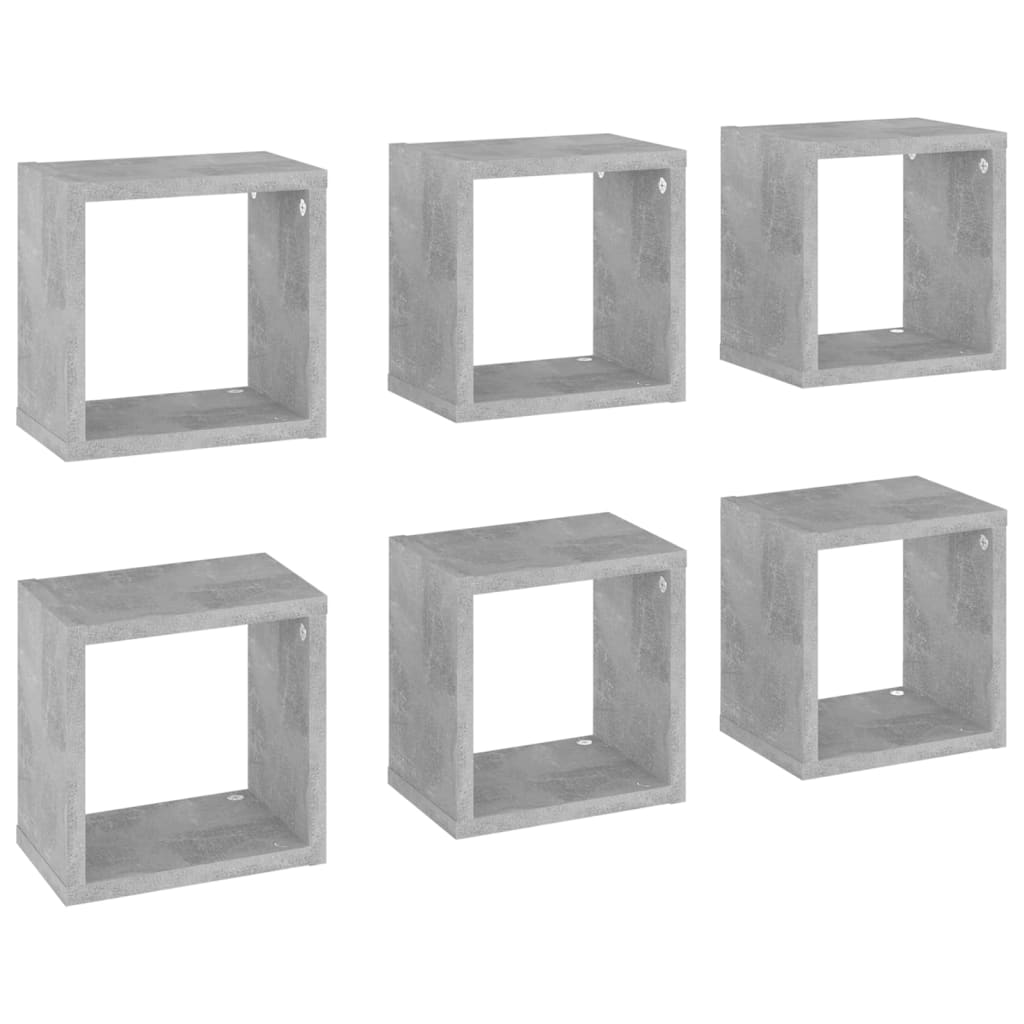 Set rafturi de perete cub, 6 buc, gri beton, 22x15x22 cm 807066