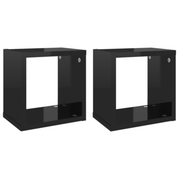 Set rafturi de perete cub 2 piese negru extralucios 22x15x22 cm 807073 Set rafturi de perete cub 2 piese negru extralucios 22x15x22 cm 807073