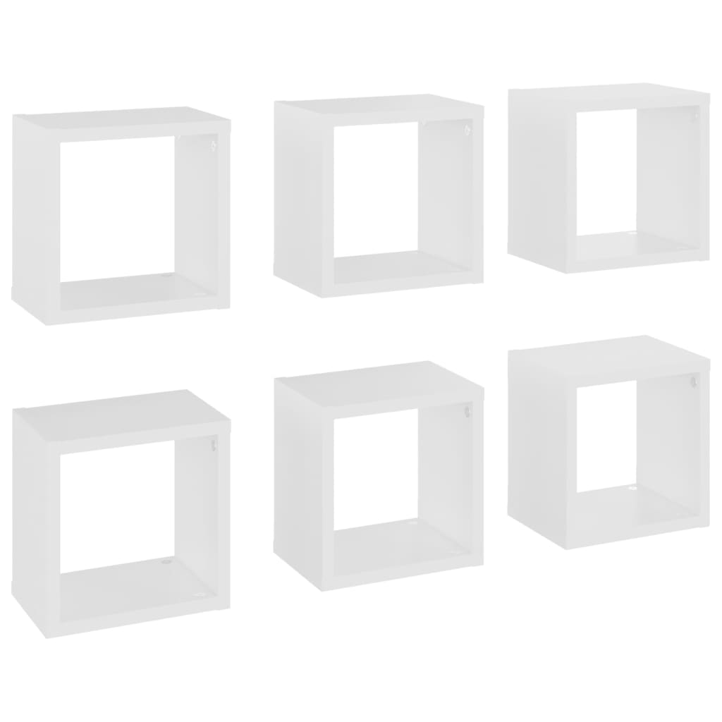 Set rafturi de perete cub, 6 buc, alb, 22x15x22 cm 807054