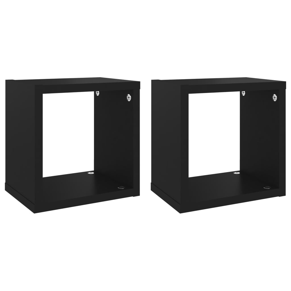 Set rafturi de perete cub, 2 buc, negru, 22x15x22 cm 807055