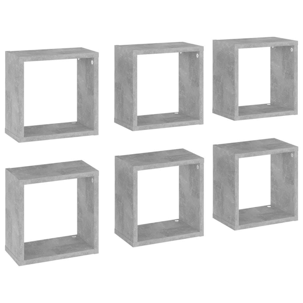 Set rafturi perete in forma de cub, 6 buc, gri beton, 26x15x26 cm 807039