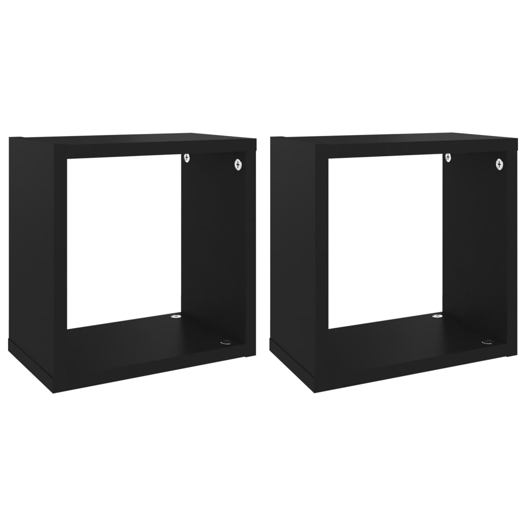 Set rafturi de perete cub, 2 buc negru, 26x15x26 cm 807028