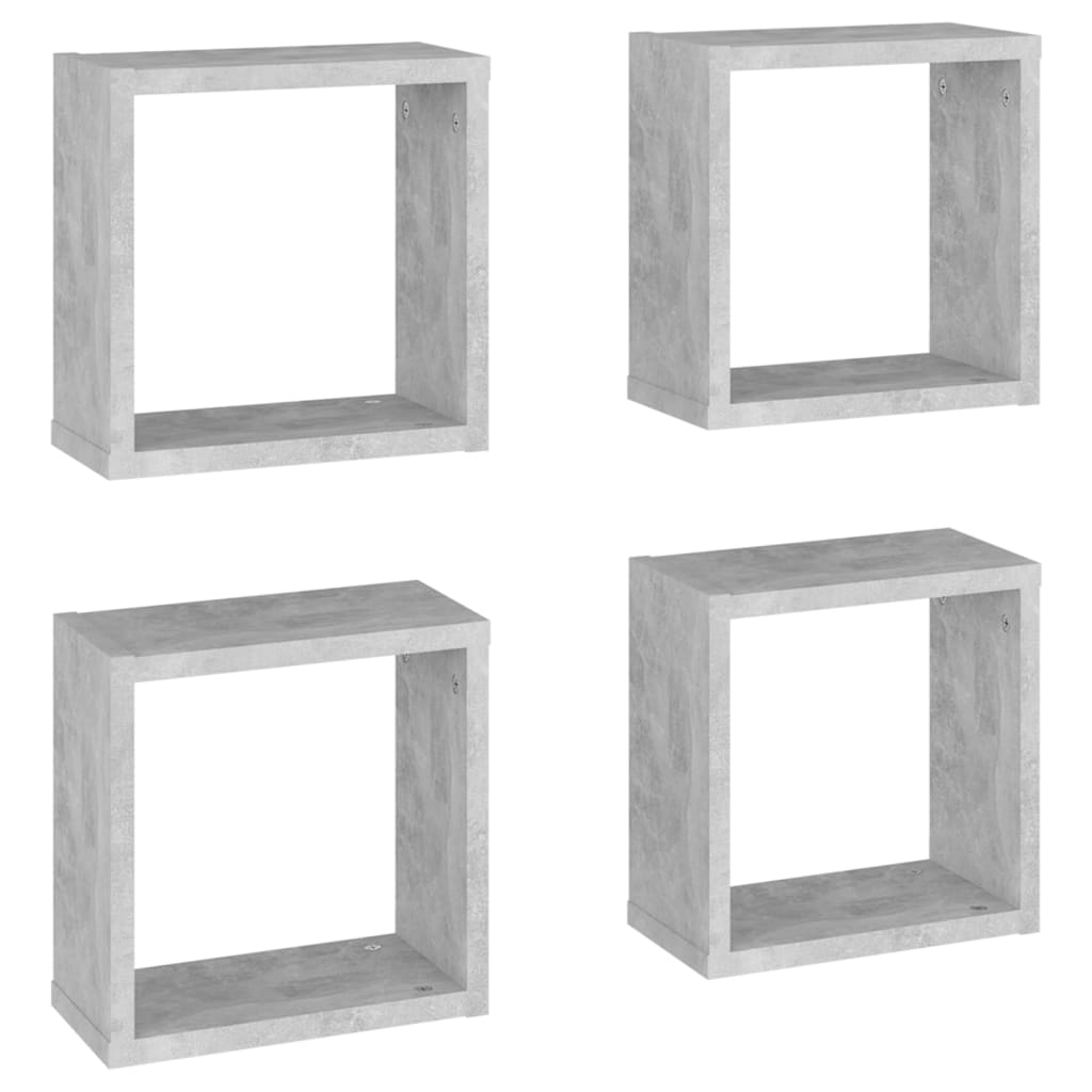 Set rafturi de perete cub, 4 buc, gri beton, 30x15x30 cm 807011