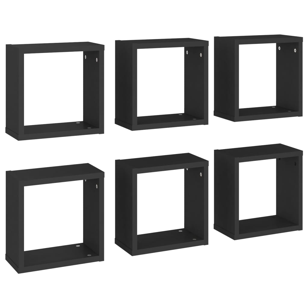 Set rafturi de perete cub, 6 buc, negru, 30x15x30 cm 807003