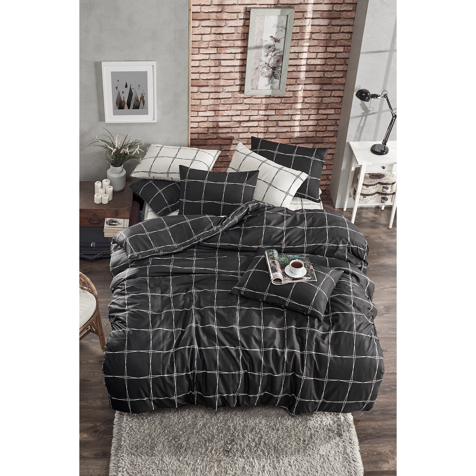 Set Lenjerie de Pat, 65% Bumbac, 35% Poliester, Love Noya Siyah, 4 piese, 2 persoane