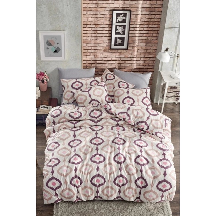 Set Lenjerie de Pat, 65% Bumbac, 35% Poliester, Love Safir, 4 piese, 2 persoane