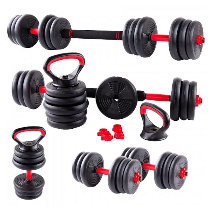 Set Gantera reglabila kettlebell FitTronic® 6 in 1 de 40 kg KF40, cu o multitudine de combinatii posibile